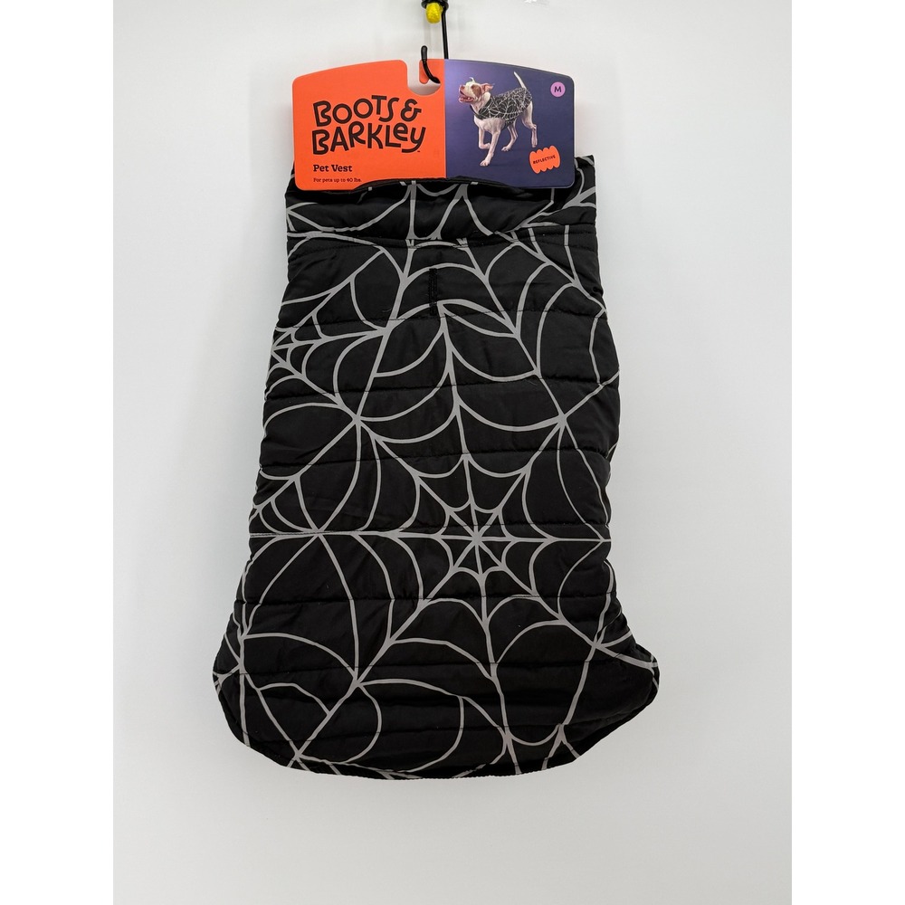 Boots & Barkley Reflective Spider Web Pet Vest Black Silver Medium Dog Puffer